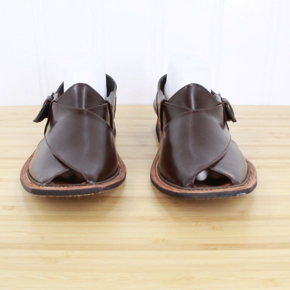 Women's Brown Leather Criss Cross Strappy Square Toe Slingback Sandals Size 9 - Picture 4 of 9